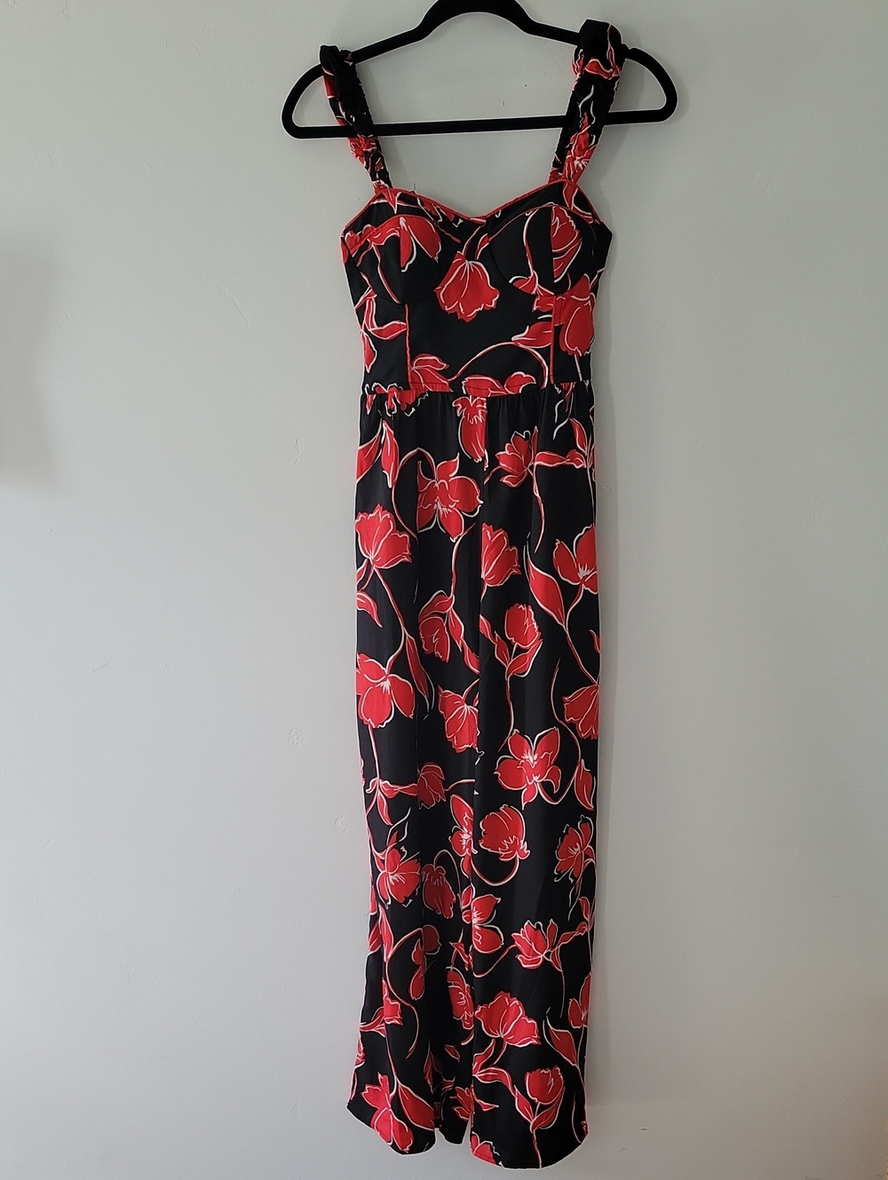 Chic Black and Red Floral Jumpsuit